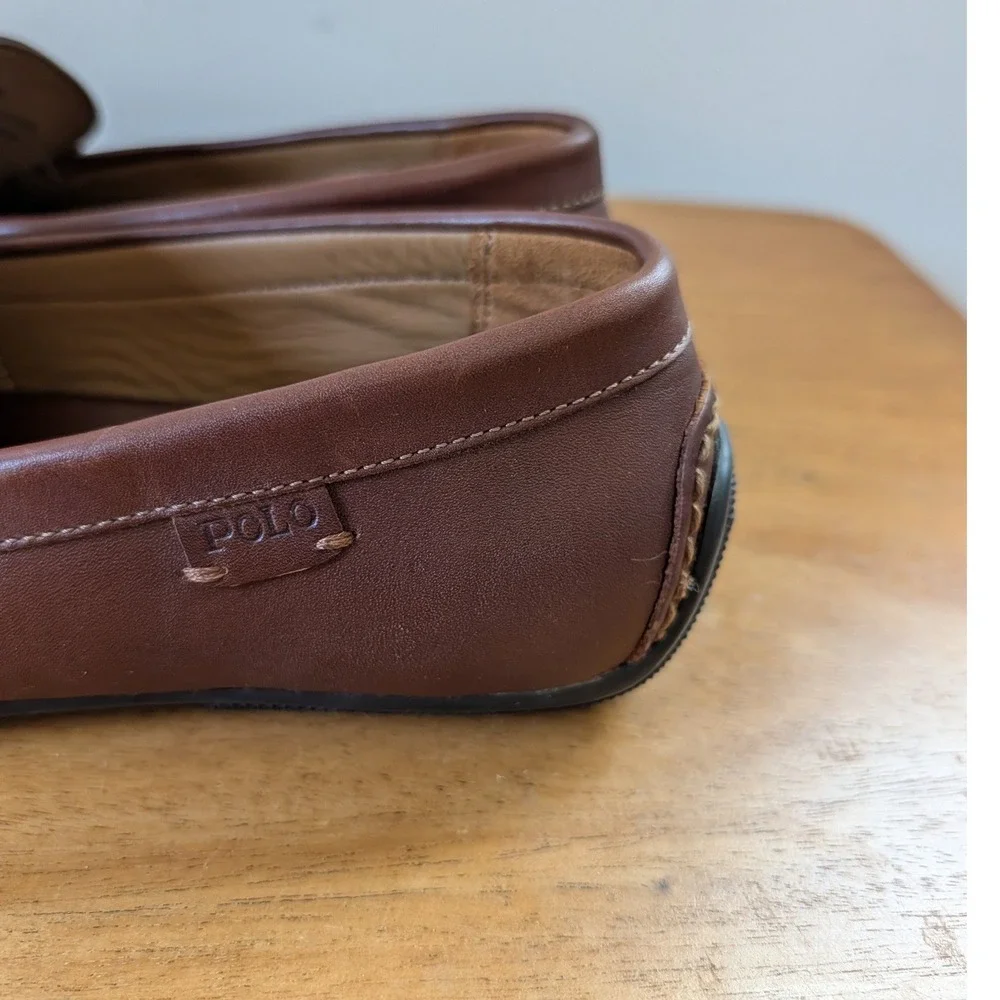 Polo Ralph Lauren Riali Leather Driving Loafers Men's 8D Brown Striped Buckle